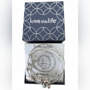 Love This Life 2 Sisters Bangle Bracelets w/Charms Expandable NIB